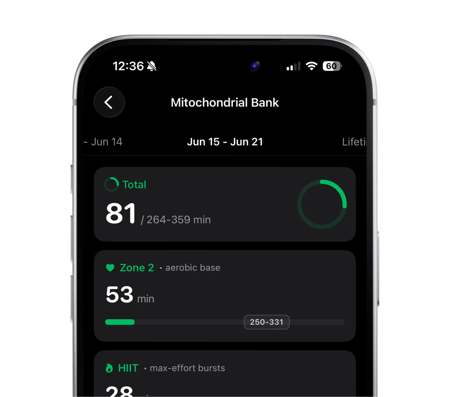 Mitochondrial Bank shown in the Attilio app